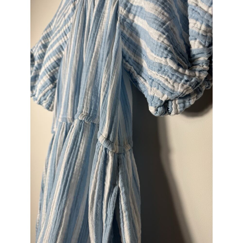 Old Navy Striped 100% Cotton Gauze Tiered Puff Sleeve Dress Size XS Coastal Boho - Picture 6 of 7